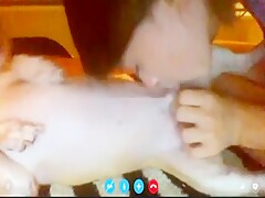 Cute girl suck dog cock on skype